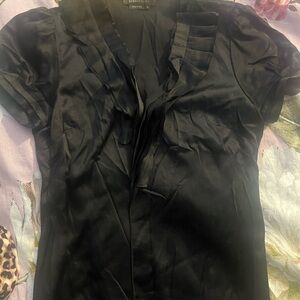 BCBGMaxAzria Silk Black Ruffled Blouse